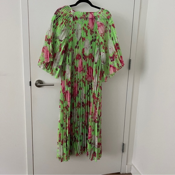 Christopher John Rogers Green/ Pink Floral Pleated Dress with Slip Size Medium - Picture 6 of 6